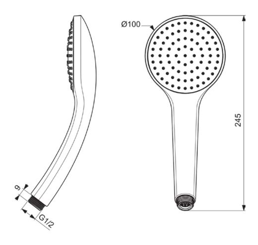 IDEAL STANDARD IDEALRAIN ručná sprcha M1 pr. 100 mm, chróm B9402AA Technický nákres