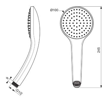 IDEAL STANDARD IDEALRAIN ručná sprcha M1 pr. 100 mm, chróm B9402AA Technický nákres