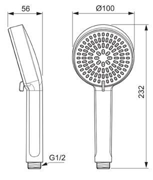 IDEAL STANDARD ALU+ ručná sprcha pr. 100 mm, 2 prúdy, matná čierna BD580XG Technický nákres