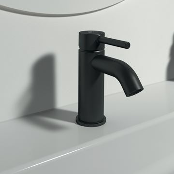 IDEAL STANDARD CERALINE umývadlová stojanková batéria, s odtokovou súpravou, hodvábna čierna BC822XG Obrázek - fotka