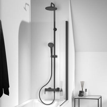 IDEAL STANDARD CERAFINE O vaňová nástenná batéria, s hornou a ručnou sprchou, matná čierna BC749XG Obrázek - fotka