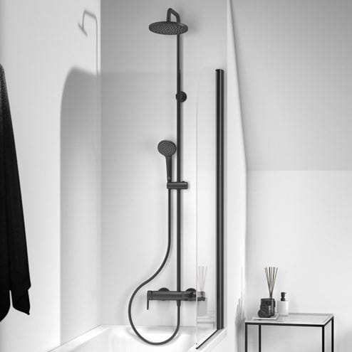 IDEAL STANDARD CERAFINE O vaňová nástenná batéria, s hornou a ručnou sprchou, matná čierna BC749XG Obrázek - fotka