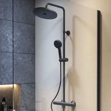 IDEAL STANDARD CERATHERM T25+ sprchový set s termostatickou batériou, horná sprcha, ručná sprcha s 2 prúdmi, tyč, hadica, matná čierna A7210XG Obrázek - fotka