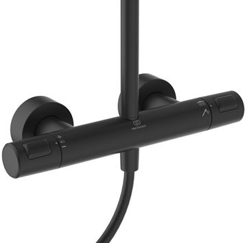 IDEAL STANDARD CERATHERM T25+ sprchový set s termostatickou batériou, horná sprcha, ručná sprcha s 2 prúdmi, tyč, hadica, matná čierna A7210XG Obrázek - fotka