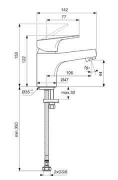 IDEAL STANDARD CERABASE umývadlová stojanková batéria, chróm BD391AA Technický nákres