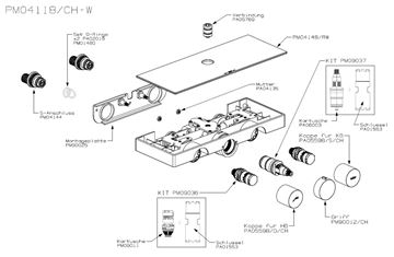 NDW COLONNA VETRO SIMETRY sprchový set s termostatickou batériou, horná sprcha, ručná sprcha s 3 prúdmi, tyč, hadica, chróm / biele sklo PM10154/W Obrázek - fotka
