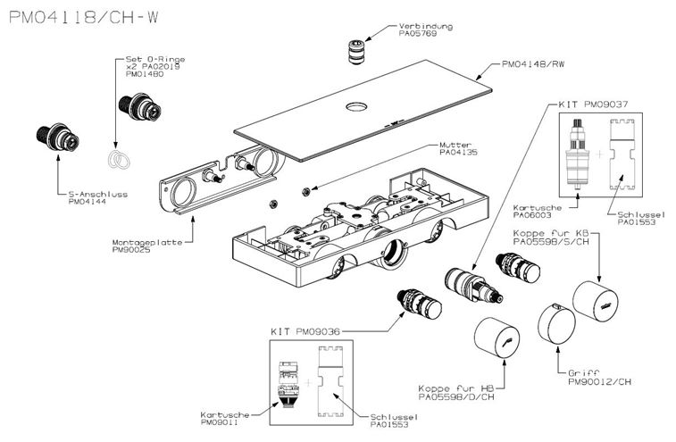 NDW COLONNA VETRO SIMETRY sprchový set s termostatickou batériou, horná sprcha, ručná sprcha s 3 prúdmi, tyč, hadica, chróm / biele sklo PM10154/W Obrázek - fotka