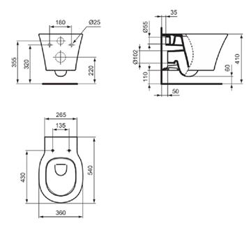 IDEAL STANDARD CONNECT AIR závesné WC, AquaBlade splachovanie, matná čierna E0054V3 Obrázek - fotka