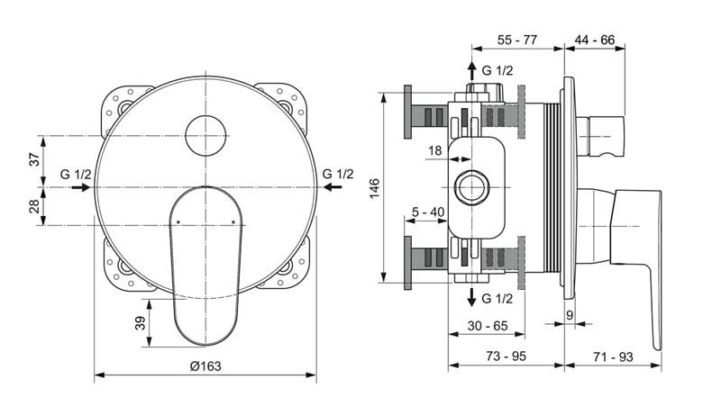 IDEAL STANDARD CERAFINE O vaňová podomietková batéria, s prepínačom, hodvábna čierna A7350XG Technický nákres