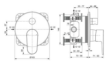 IDEAL STANDARD CERAFINE O vaňová podomietková batéria, s prepínačom, hodvábna čierna A7350XG Technický nákres