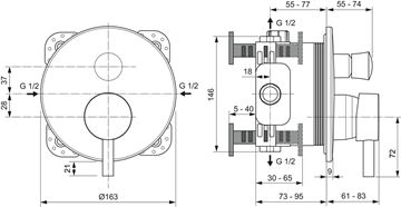 IDEAL STANDARD CERALINE vaňová podomietková batéria, s prepínačom, hodvábna čierna A7389XG Technický nákres