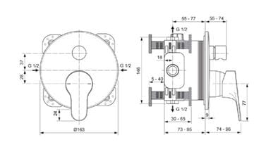 IDEAL STANDARD CERABASE vaňová podomietková batéria, s prepínačom, chróm A7395AA Technický nákres