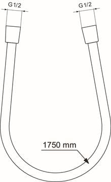 IDEAL STANDARD IDEALFLEX sprchová hadica Idealflex 1750 mm, hladká, Anti-Twist, plast, chróm BE175AA Technický nákres