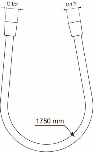 IDEAL STANDARD IDEALFLEX sprchová hadica Idealflex 1750 mm, hladká, Anti-Twist, plast, chróm BE175AA Technický nákres