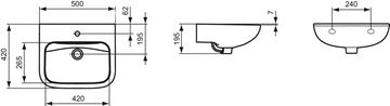 IDEAL STANDARD CONTOUR 21 umývadlo 50 cm, s otvorom pre batériu, bez prepadu S241201 Technický nákres