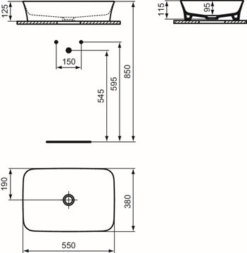 IDEAL STANDARD IPALYSS umývadlo na dosku 55 cm, bez prepadu E207601 Technický nákres