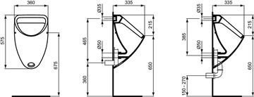 IDEAL STANDARD SIMPLICITY pisoár, zadný prívod vody E877201 Technický nákres