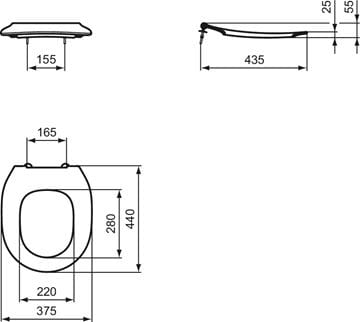 IDEAL STANDARD CONTOUR 21 detské WC sedátko, bez poklopu S454501 Technický nákres