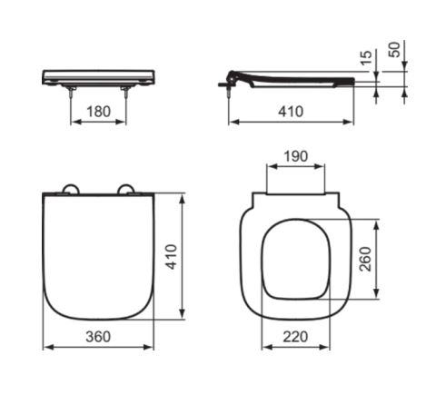 IDEAL STANDARD I.LIFE S WC sedátko ultra ploché, Soft-Close T532901 Technický nákres