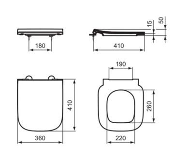 IDEAL STANDARD I.LIFE S WC sedátko ultra ploché, Soft-Close T532901 Technický nákres
