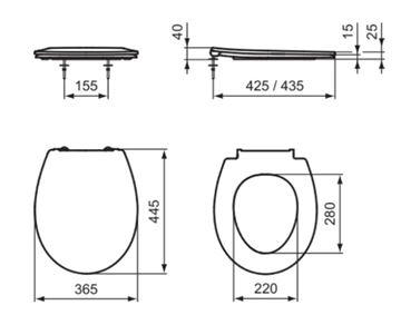 IDEAL STANDARD EUROVIT WC sedadlo, biela E131601 Technický nákres