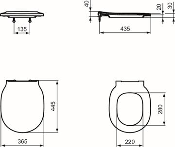 IDEAL STANDARD CONNECT AIR WC sedadlo, SoftClose, matná čierna E0368V3 Technický nákres