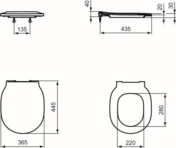 IDEAL STANDARD CONNECT AIR WC sedadlo, SoftClose, matná čierna E0368V3 Technický nákres