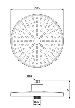 IDEAL STANDARD ALU+ horná sprcha pr. 260 mm, 2 prúdy, rosé BD581RO Technický nákres