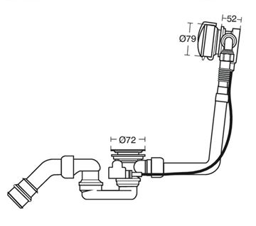 IDEAL STANDARD MELANGE vaňový sifón, s napúšťaním prepadom, bovden, chróm K7812AA Technický nákres