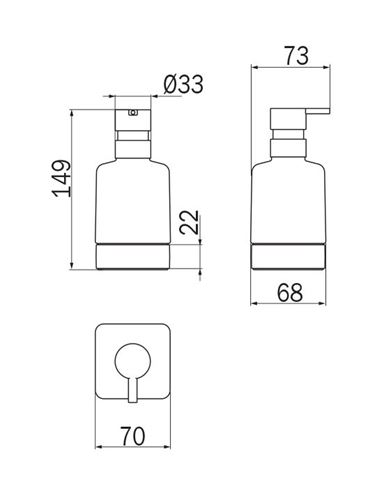 INDA LEA 1800 dávkovač tekutého mydla 250 ml, sklo, matná čierna A1812ZNE21 Technický nákres