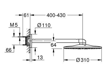 GROHE RAINSHOWER SMARTACTIVE 310 horná sprcha pr. 310 mm, 2 prúdy, s ramenom, hard graphite 26475AL0 Technický nákres