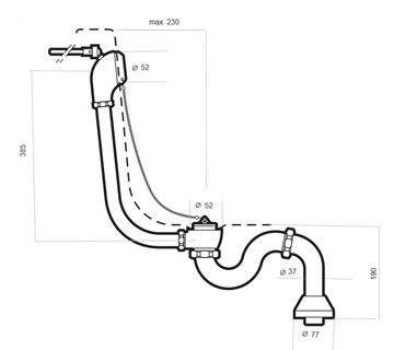 ROCA NEWCAST designový vaňový sifón, so zátkou, chróm A506403400 Technický nákres