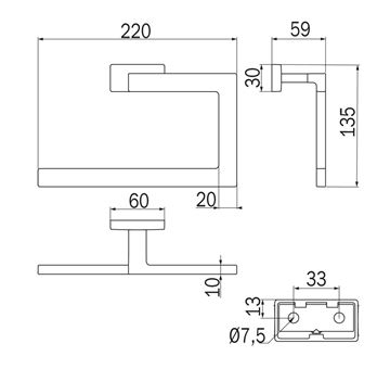INDA LEA 1800 držiak uteráka 220 mm, brúsené zlato A18160GB Technický nákres