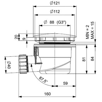 EASY vaničkový sifón pr. 90 mm, chróm EASTW001 Technický nákres
