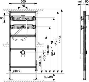 TECE PROFIL montážny rám pre pisoár 115,3 cm 9320008 Technický nákres