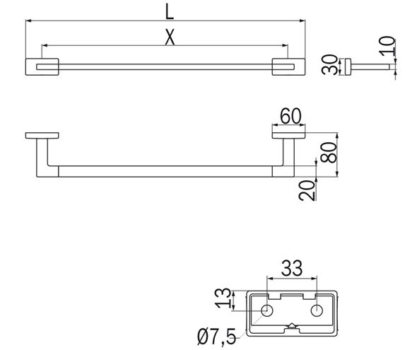 INDA LEA 1800 držiak uteráka 510 mm, matná biela A1818BWM Technický nákres