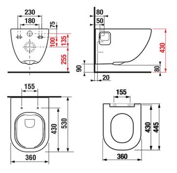 JIKA MIO-N závesné WC, so sedadlom, Rimless splachovanie H8667170000001 Technický nákres
