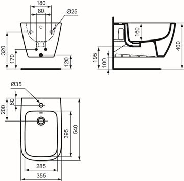 IDEAL STANDARD I.LIFE B závesný bidet, lesklá sivá T461558 Technický nákres
