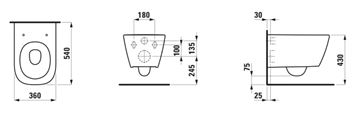 LAUFEN MEDA závesné WC, Rimless splachovanie, matný grafit H8201107580001 Technický nákres