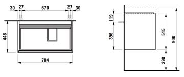 LAUFEN MEDA skrinka pod umývadlo 78,4x45x51,5 cm, 2 zásuvky, s organizérom, matná biela H4215920112601 Technický nákres