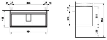 LAUFEN MEDA skrinka pod umývadlo 98,4x45x51,5 cm, 2 zásuvky, s organizérom, divoký dub H4216220112671 Technický nákres