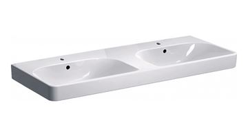 GEBERIT SMYLE SQUARE dvojumývadlo 120 cm, s 2 otvormi pre batérie a prepadom