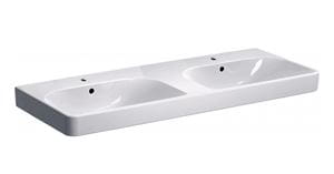 GEBERIT SMYLE SQUARE dvojumývadlo 120 cm, s 2 otvormi pre batérie a prepadom