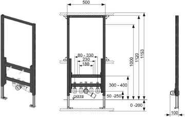 TECE PROFIL montažný prvok pre bidet 112 cm 9330000 Technický nákres