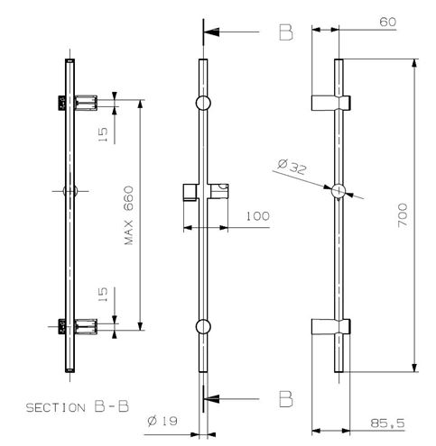 CONCEPT 100 sprchová súprava 3-dielna, ručná sprcha pr. 101 mm, tyč, hadica, chróm PM10079/CO Technický nákres