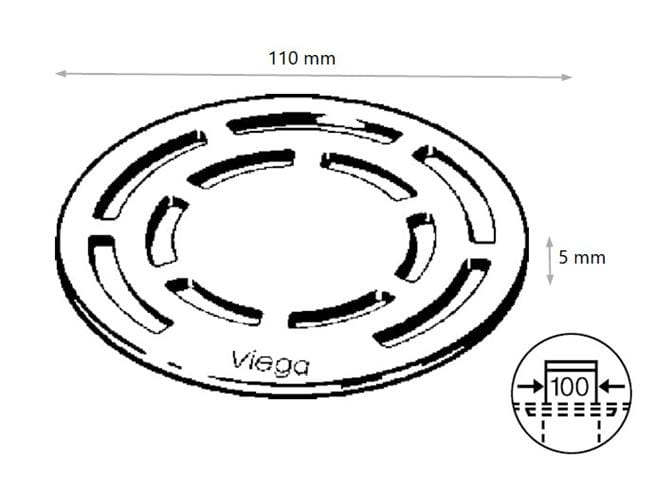 VIEGA ADVANTIX VISIGN 4962.3 mriežka pre podlahový vpust RS13 110 mm, nerez mat 586447 Technický nákres