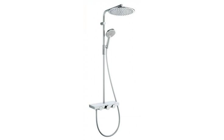 NDW COLONNA VETRO SIMETRY sprchový set s termostatickou batériou, horná sprcha, ručná sprcha s 3 prúdmi, tyč, hadica, chróm / biele sklo