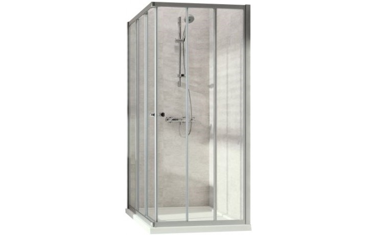 CONCEPT 100 sprchovací kút 80x80 cm, rohový vstup, posuvné dvere, 6-dielny, strieborná matná/číre sklo