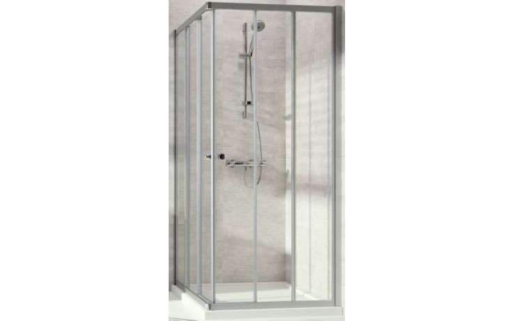 CONCEPT 100 sprchovací kút 100x100 cm, rohový vstup, posuvné dvere, 6-dielny, strieborná matná/číre sklo