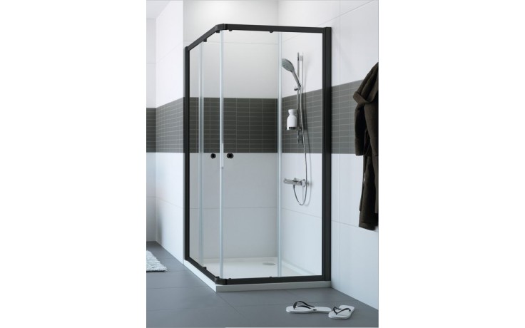 CONCEPT 100 BLACK EDITION sprchovací kút 90x90 cm, rohový vstup, posuvné dvere, čierna / číre sklo